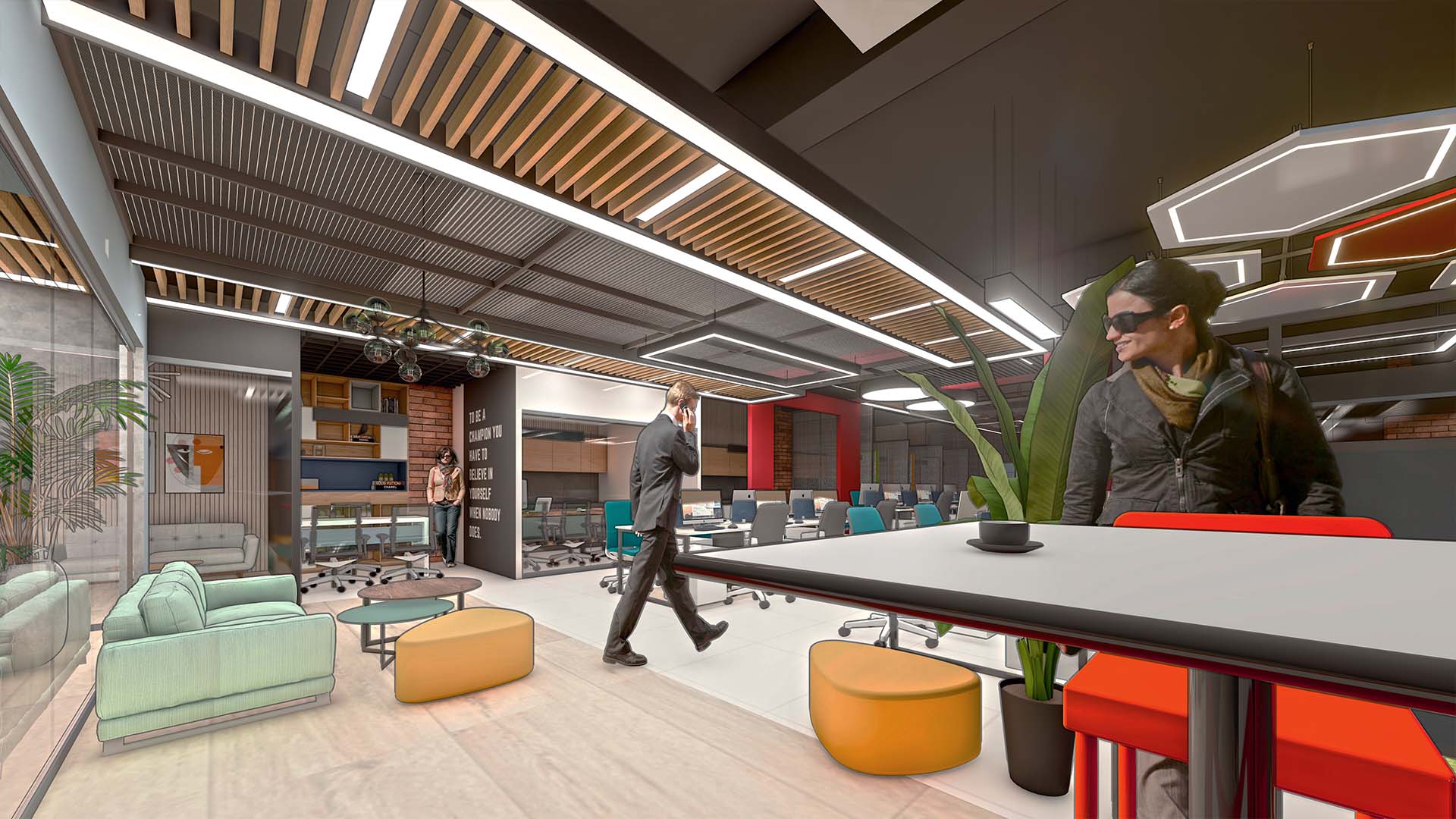 Contemporary office space with informal seating